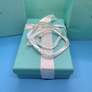 Tiffany & Co (2) Sterling Silver 1837 Flat Square Bangle Bracelets